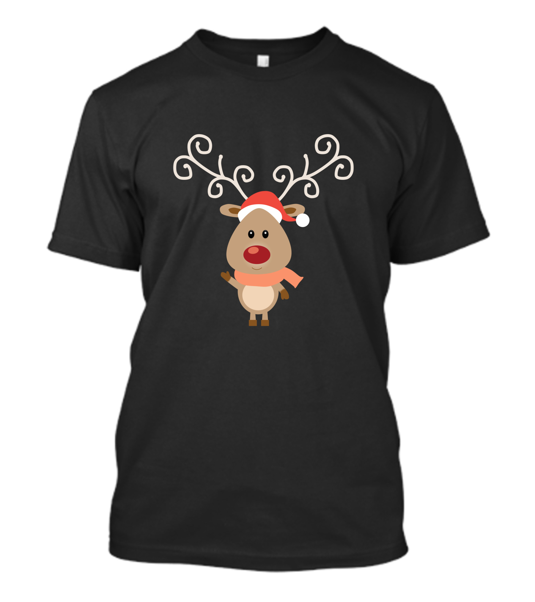 Christmas Reindeer Wear Scarf Cute Cartoon With Santa Hat T-Shirt