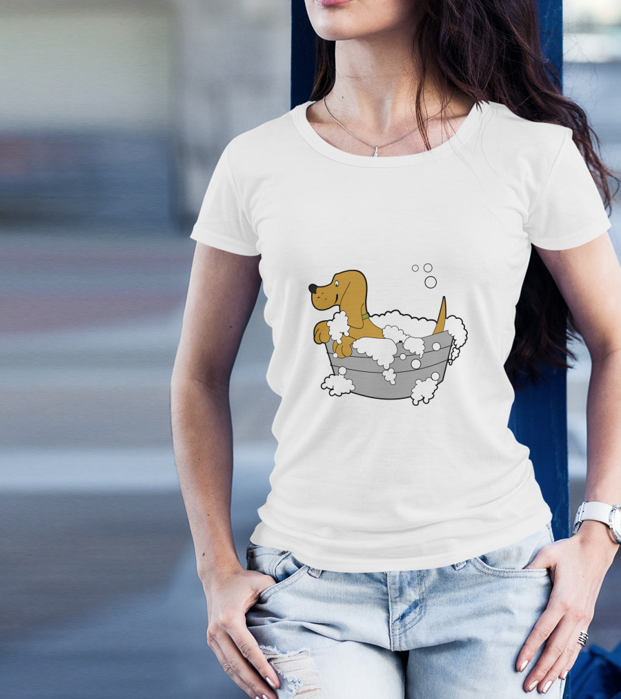 Bath Time Puppy In Bubble Tub Cartoon T-Shirt