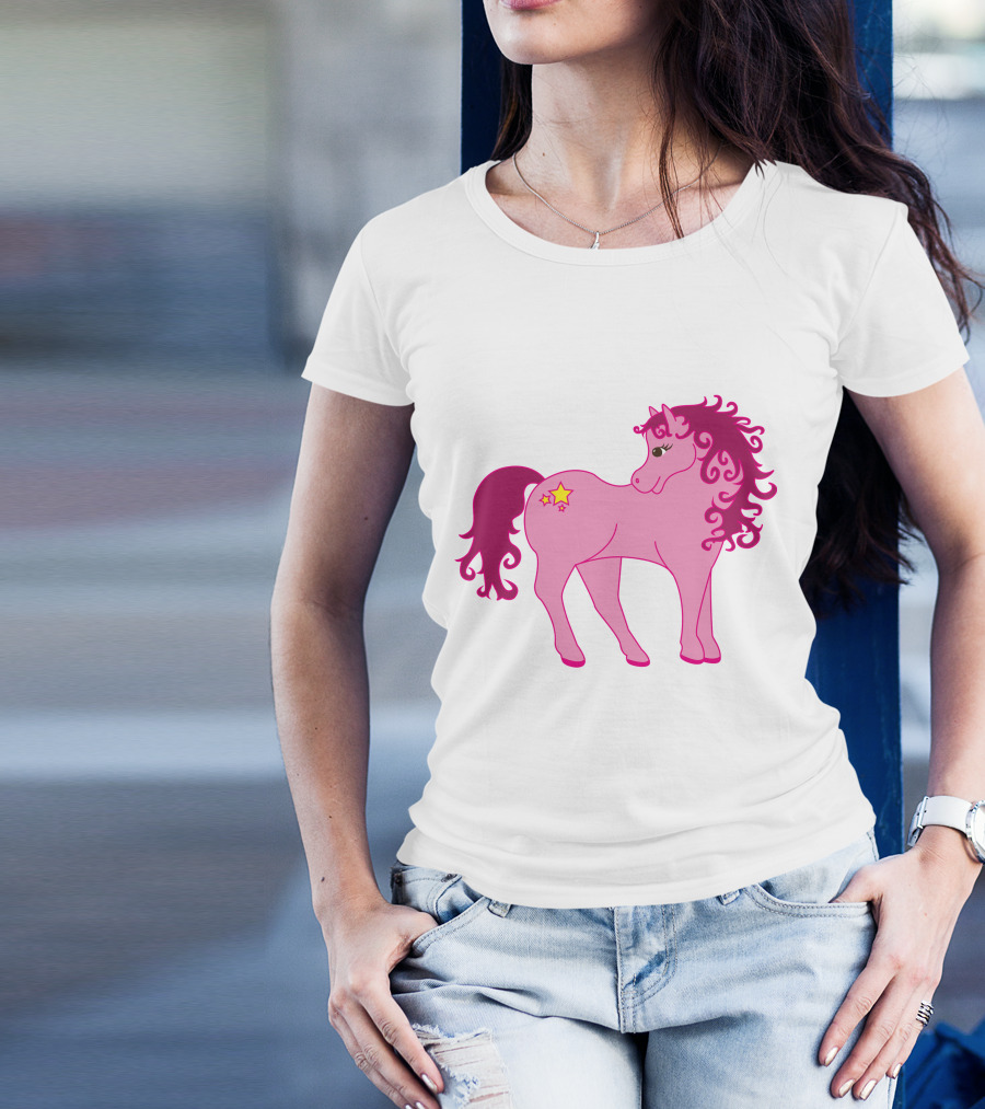 Cute Pink Pony With Curly Mane And Star Markings T-Shirt