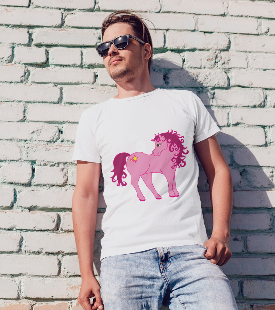 Cute Pink Pony With Curly Mane And Star Markings T-Shirt