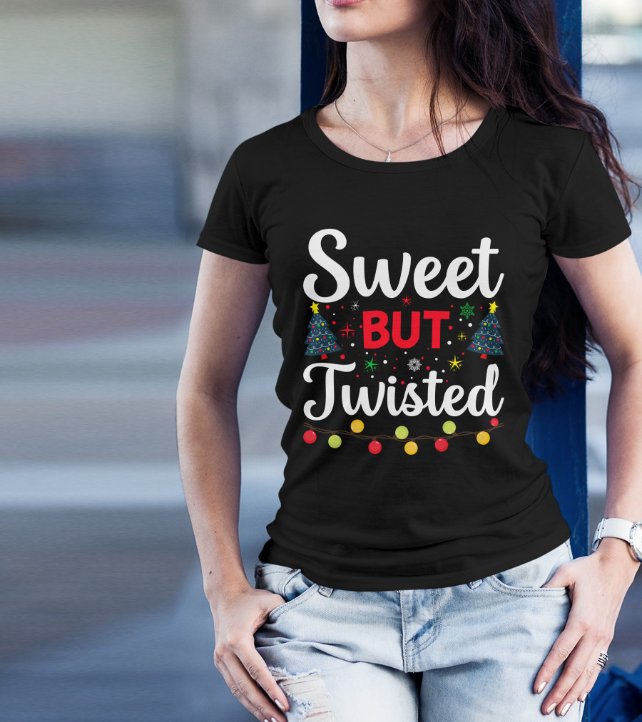 Sweet But Twisted Christmas Trees And Colorful Lights T-Shirt