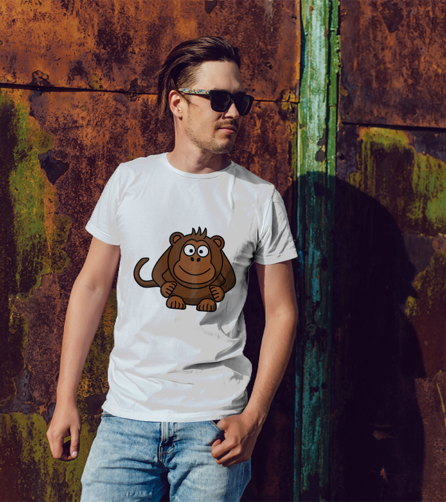 Cartoon Monkey Illustration Brown Playful Character T-Shirt