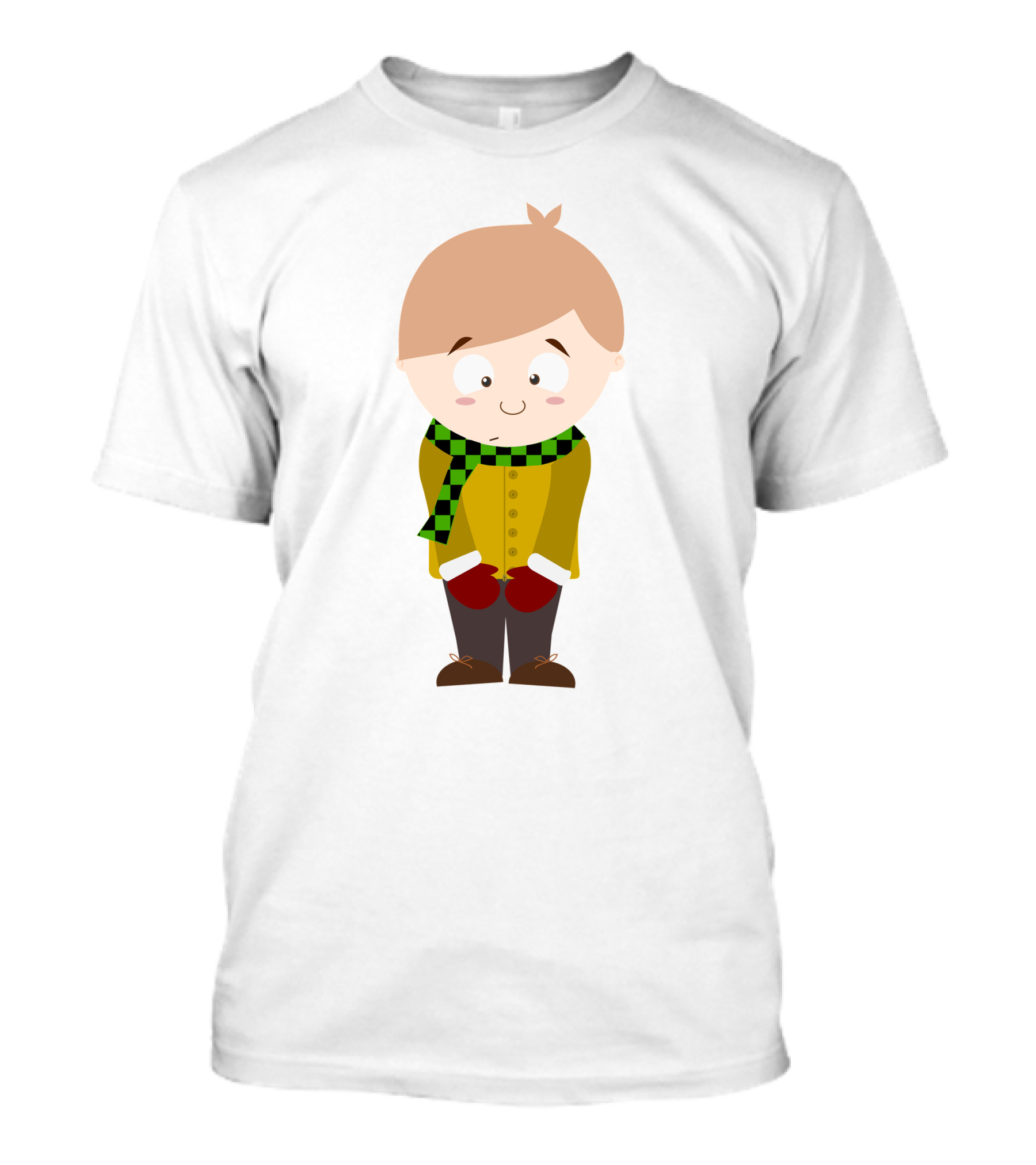 Cute Boy In Winter Scarf And Mittens T-Shirt