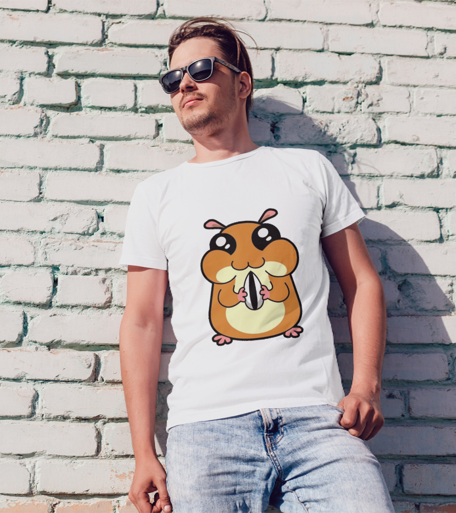 Hamster Eating Sunflower Seed Cartoon Character T-Shirt