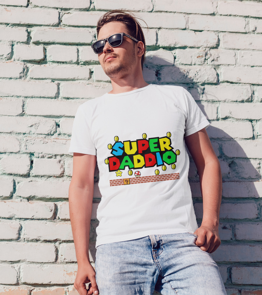 Fathers Day Super Daddio Nintendo Mario Parody Coins Bricks Star T-Shirt