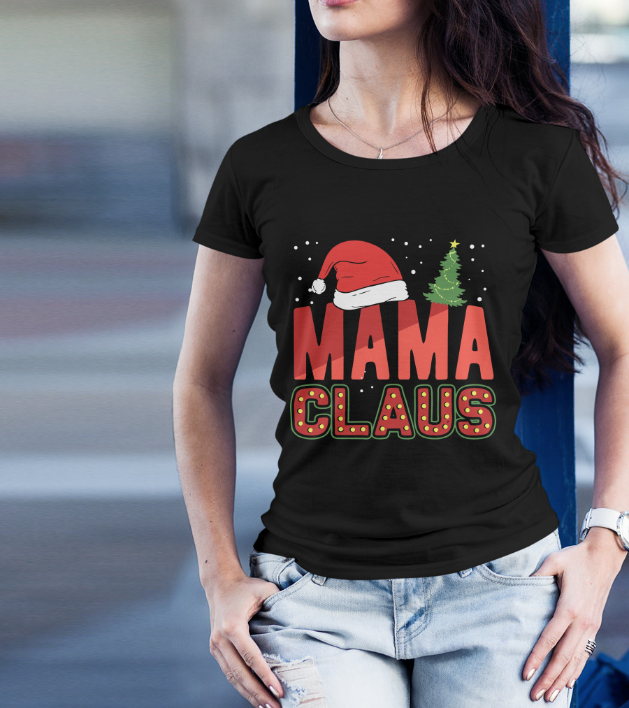 Mama Claus Christmas Santa Hat Tree T-Shirt