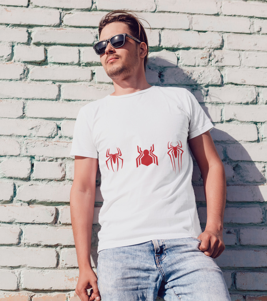 Spiderman No Way Home Three Spider Logos Red Icons T-Shirt