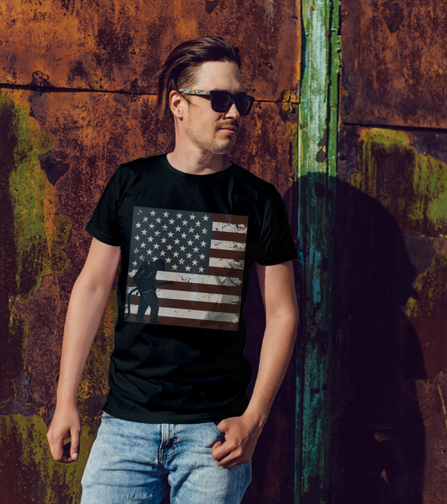 Fireman Silhouette Distressed American Flag T-Shirt