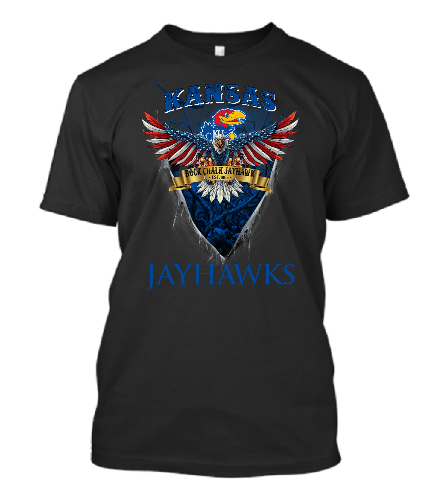 Kansas Jayhawks Rock Chalk Jayhawk Eagle Est. 1865 Kj T-Shirt
