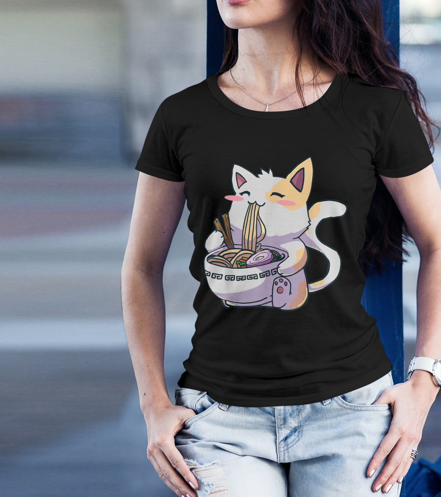 Kawaii Anime Ramen Cat Japanese Noodles T-Shirt