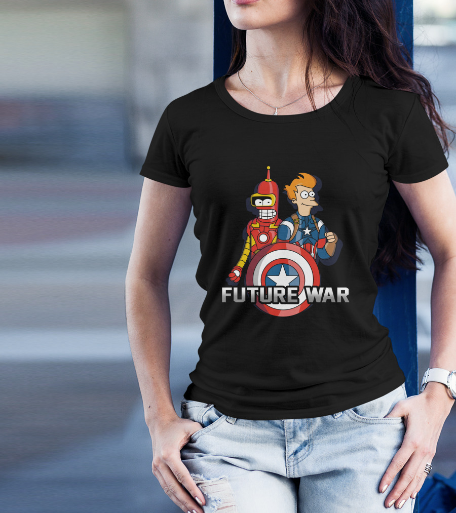 Futurama Future War Bender Fry Captain America Shield T-Shirt