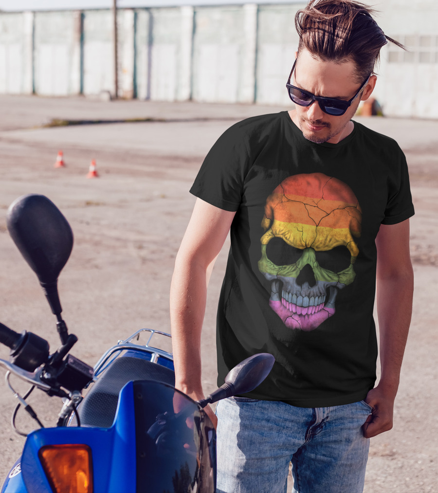Gay Pride Rainbow Flag Skull Cracked Texture T-Shirt
