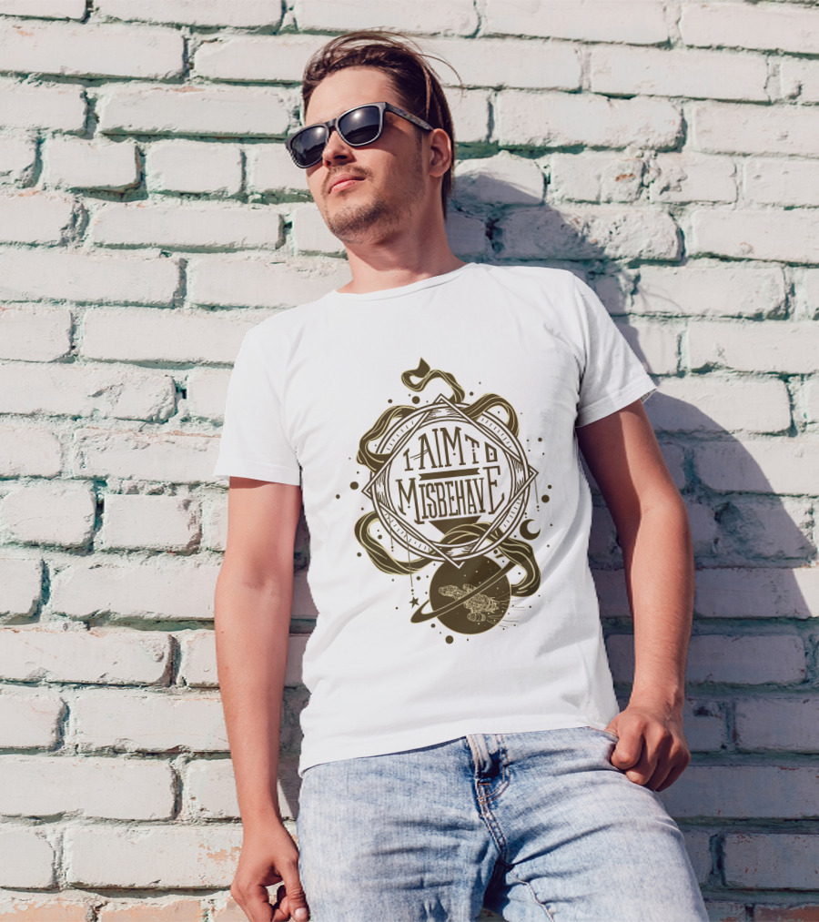 I Aim To Misbehave Firefly Serenity In Space With Gold Rings And Stars T-Shirt