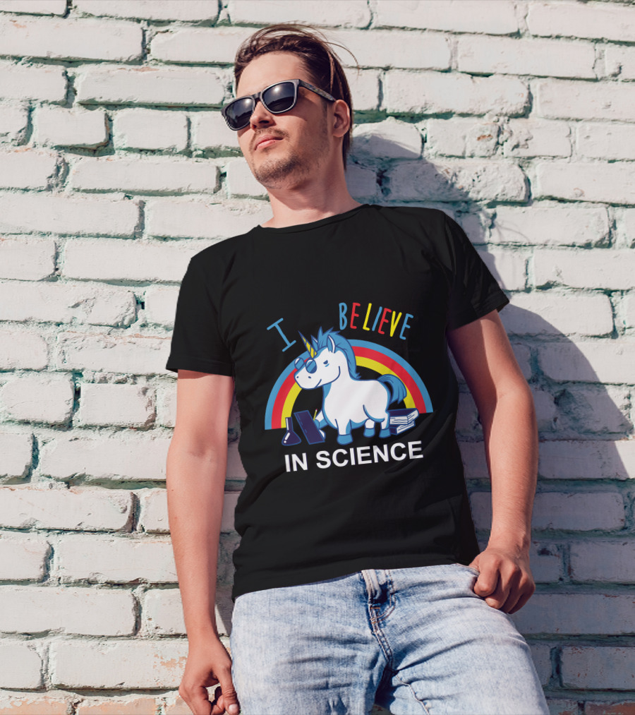 I Believe In Science Unicorn Rainbow Lab Glasses T-Shirt