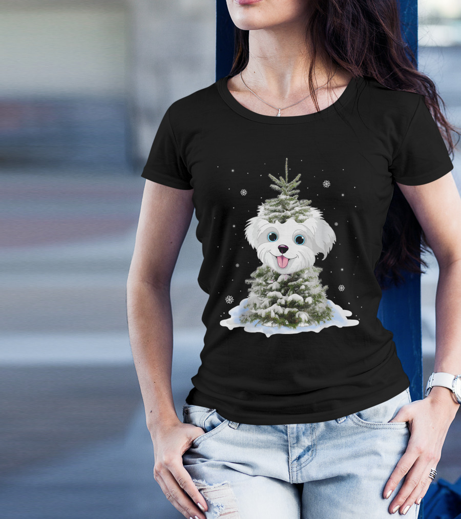 Maltipoo Christmas Tree Funny Snow Holiday Gifts T-Shirt
