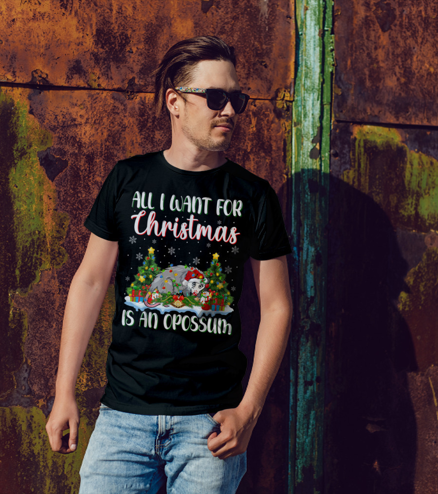 All I Want For Christmas Is An Opossum Xmas Lighting Santa T-Shirt
