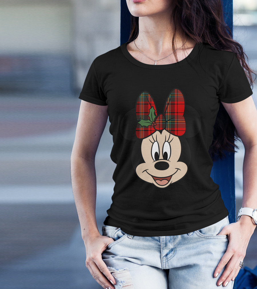 Minnie Mouse Red Plaid Bow With Holly Disney T-Shirt
