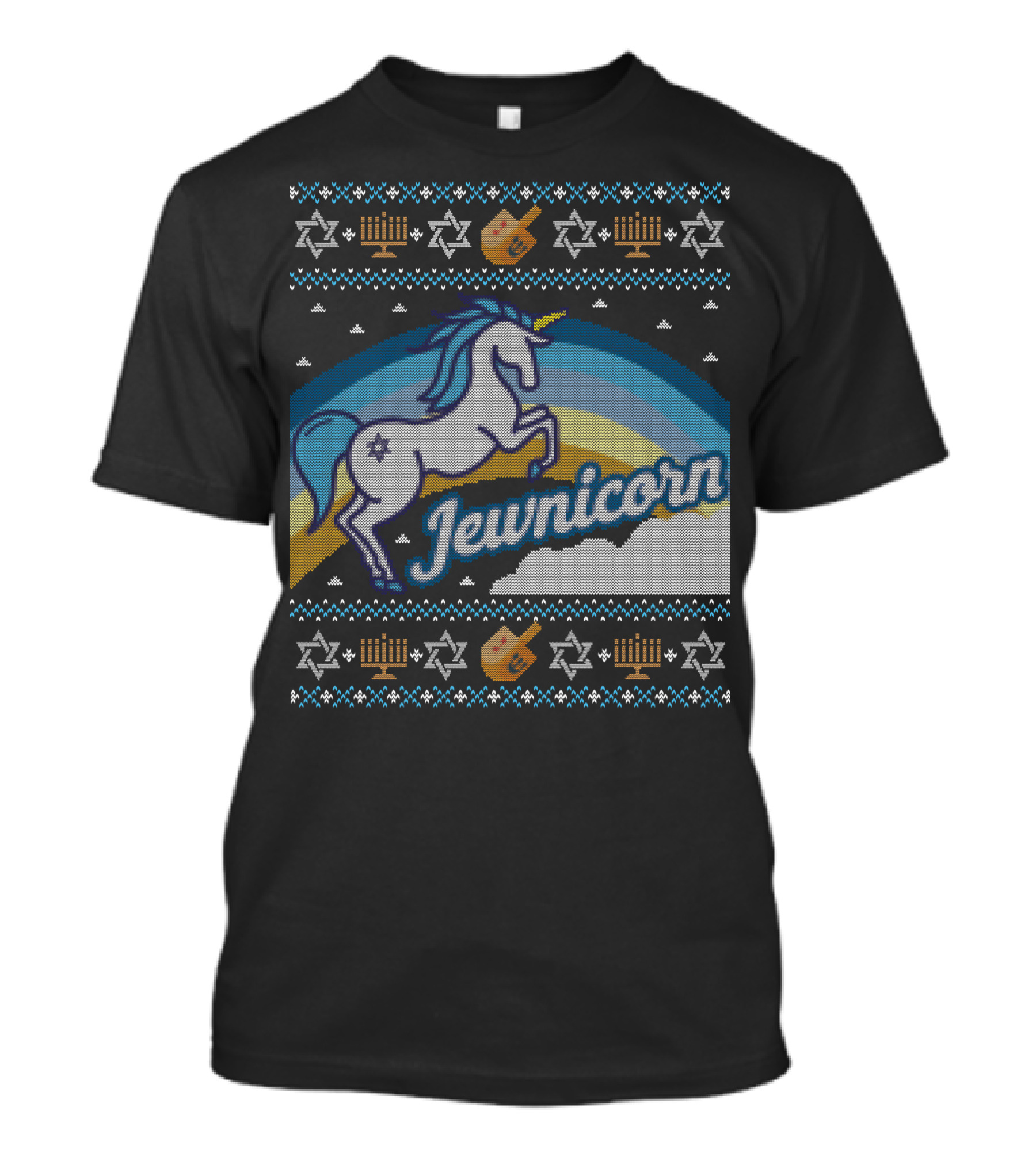 Jewnicorn Hanukkah Festive Unicorn With Menorah And Dreidel T-Shirt