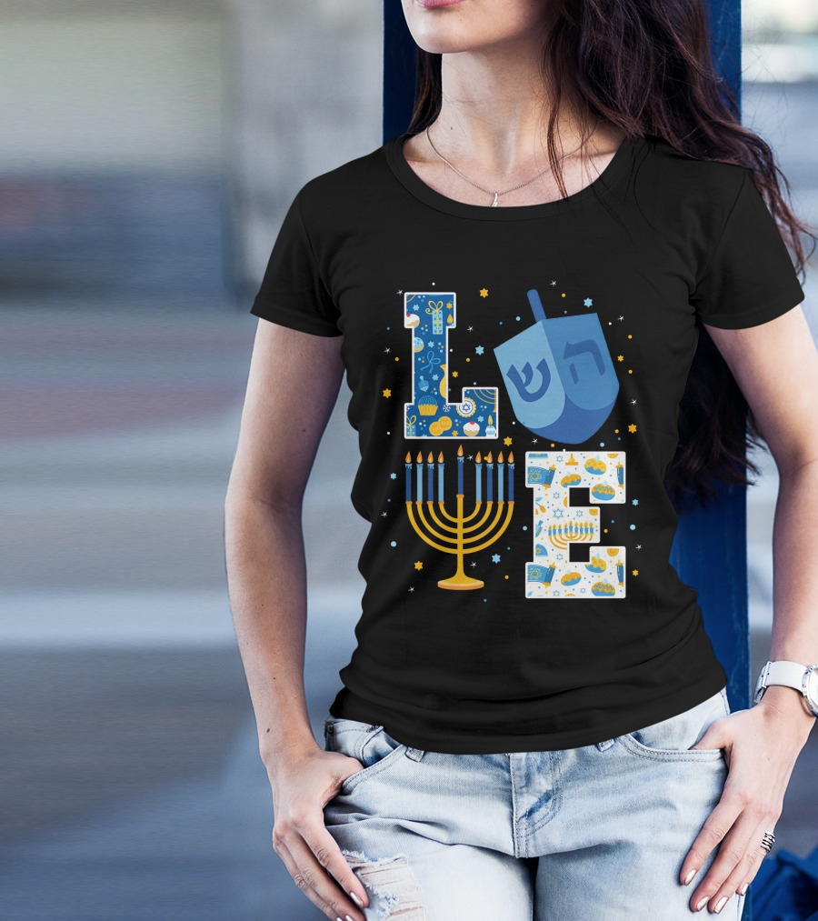 LOVE Hanukkah Dreidel Menorah Chanukah T-Shirt