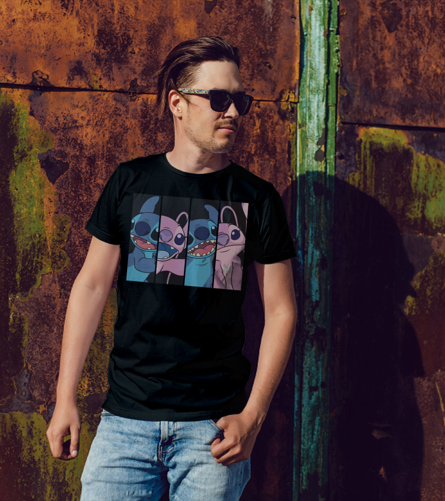 Disney Lilo And Stitch Boxed Faces Patchwork Characters T-Shirt