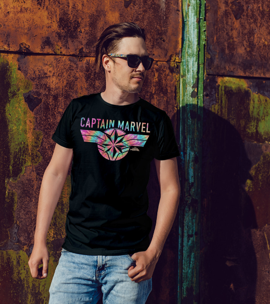 Captain Marvel Star Emblem Tie Dye Banner T-Shirt