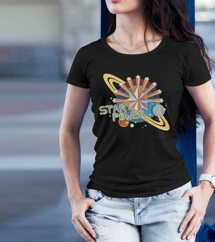 Captain Marvel Star Power Space Symbols T-Shirt