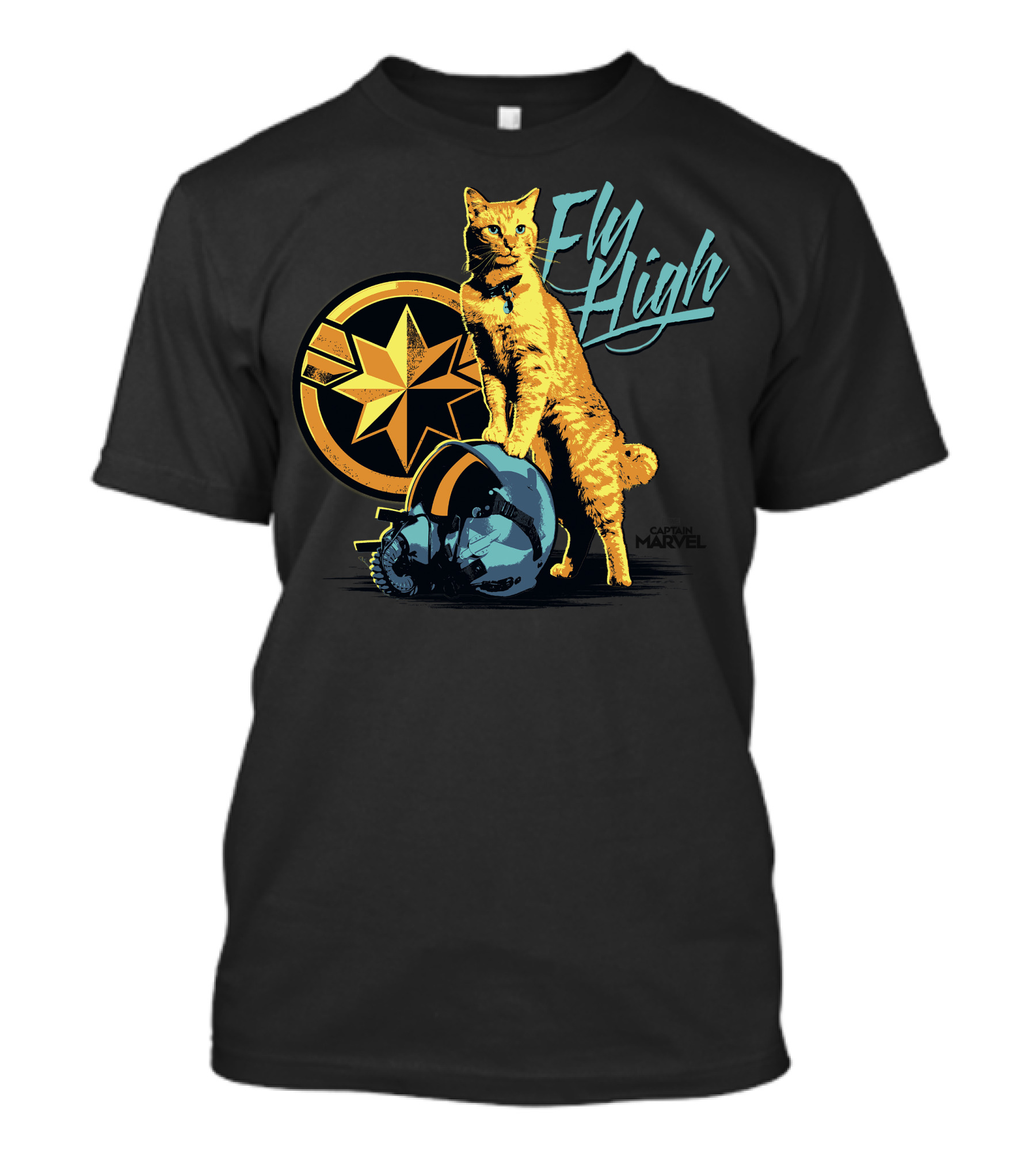 Captain Marvel Symbol Fly High Goose Cat Helmet T-Shirt