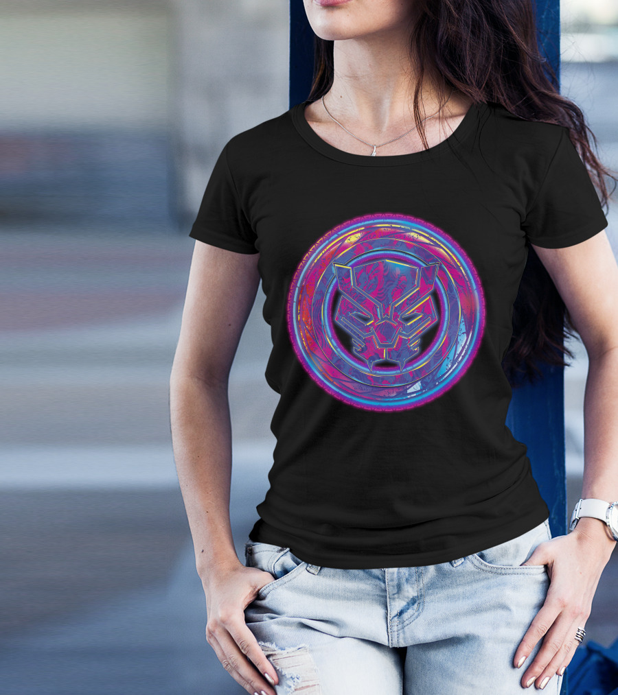 Marvel Black Panther Vibrant Neon Panther Head Emblem T-Shirt