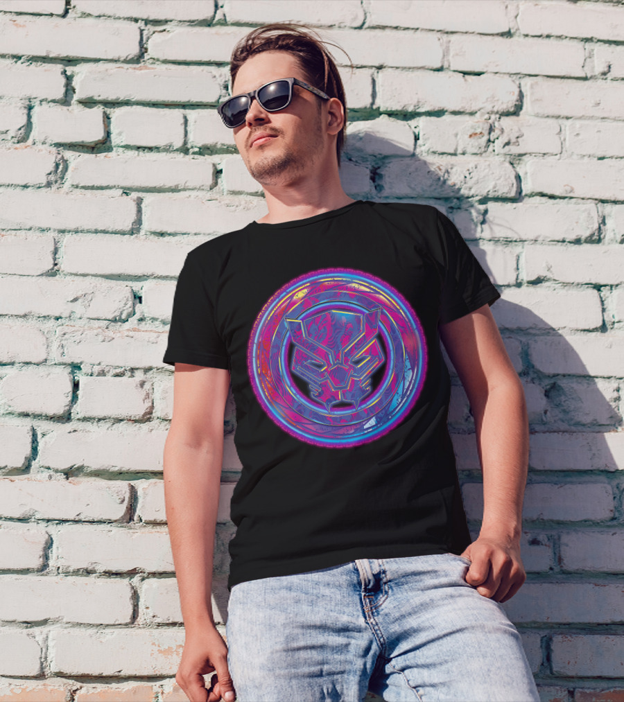 Marvel Black Panther Vibrant Neon Panther Head Emblem T-Shirt