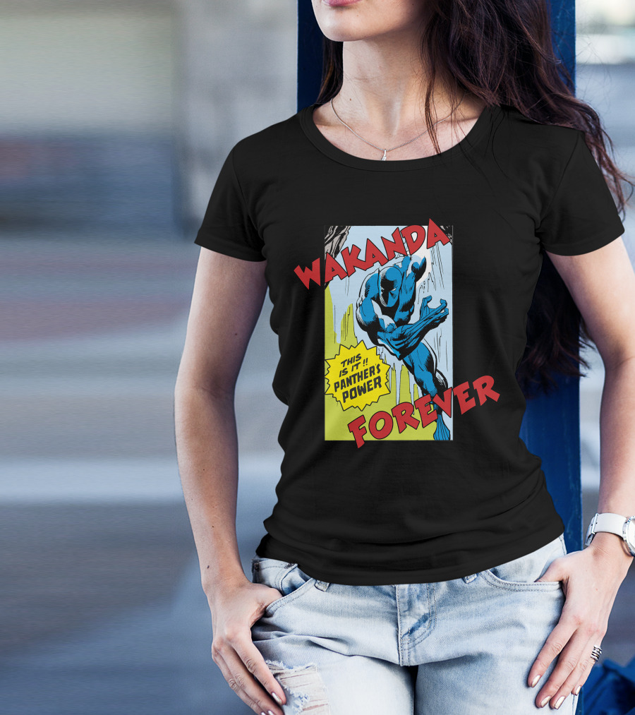 Wakanda Forever This Is It Panther's Power Marvel Black Panther Vintage Comic T-Shirt