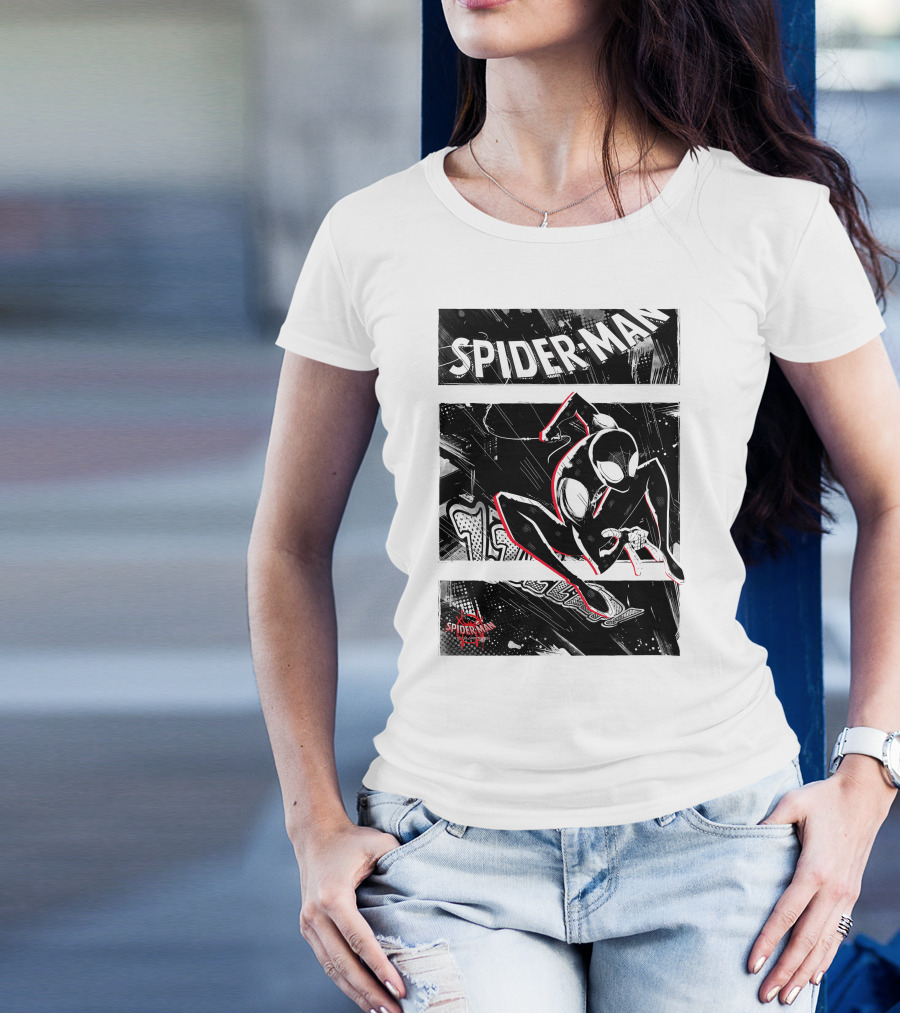 Spider-Man Marvel Spiderverse Comic Graphic Action Panels T-Shirt