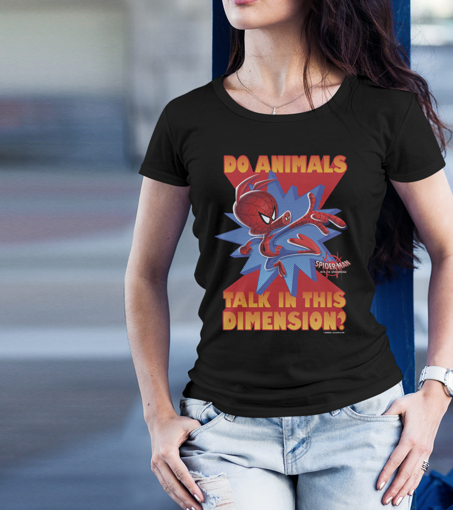 Marvel Spider-Man Into The Spiderverse Do Animals Talk In This Dimension? T-Shirt