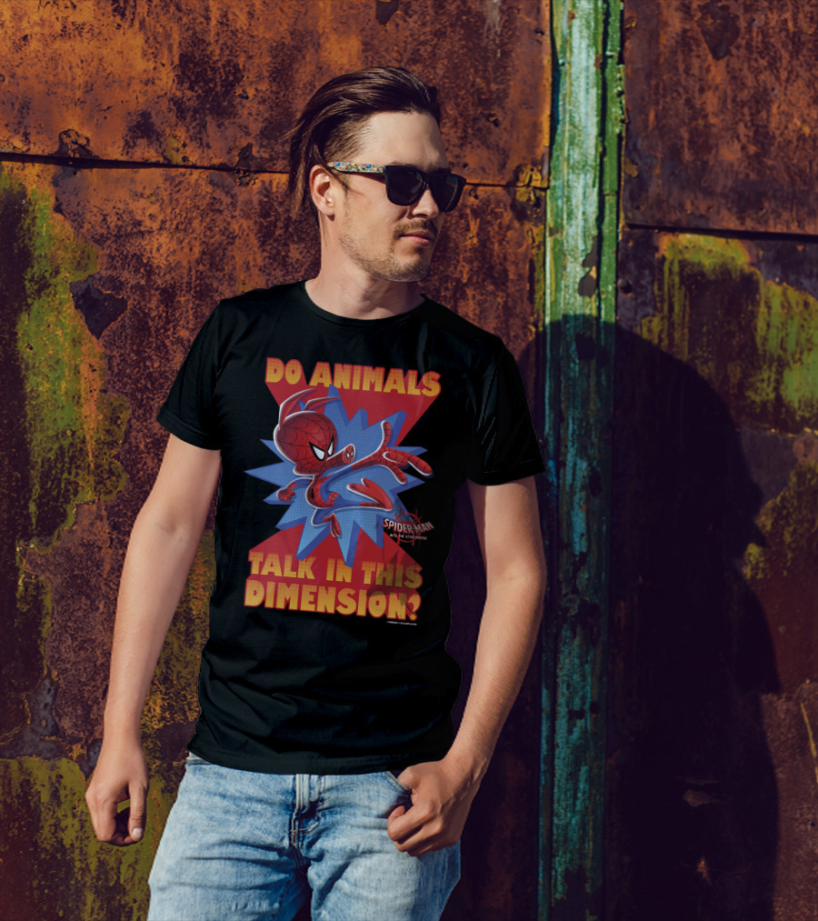 Marvel Spider-Man Into The Spiderverse Do Animals Talk In This Dimension? T-Shirt