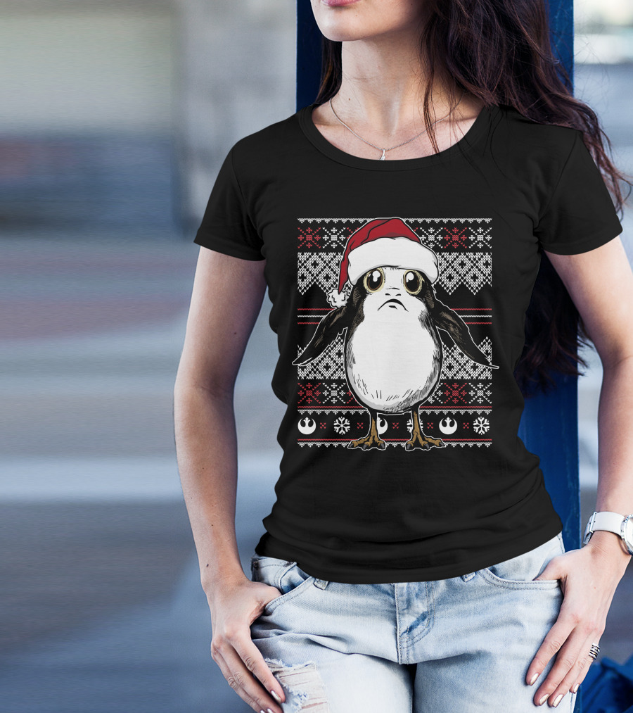 Star Wars Porg Christmas Santa Hat Ugly T-Shirt