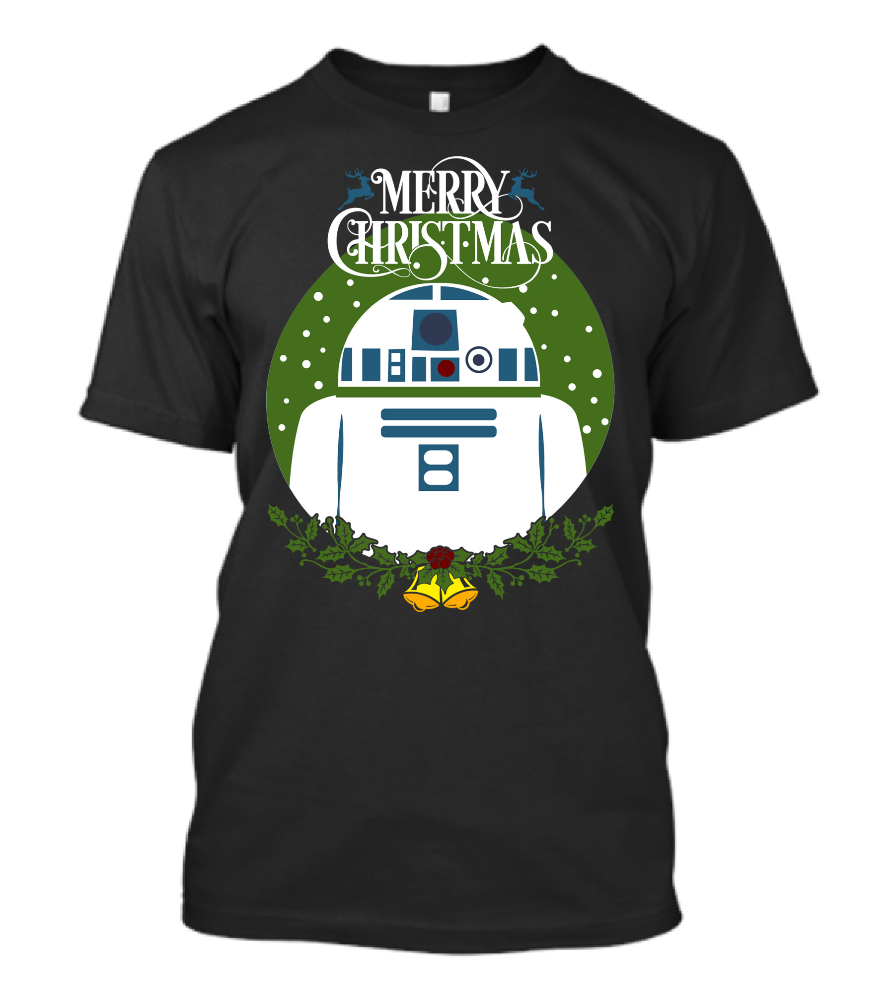 Star Wars R2-D2 Merry Christmas Wreath With Bells And Holly T-Shirt