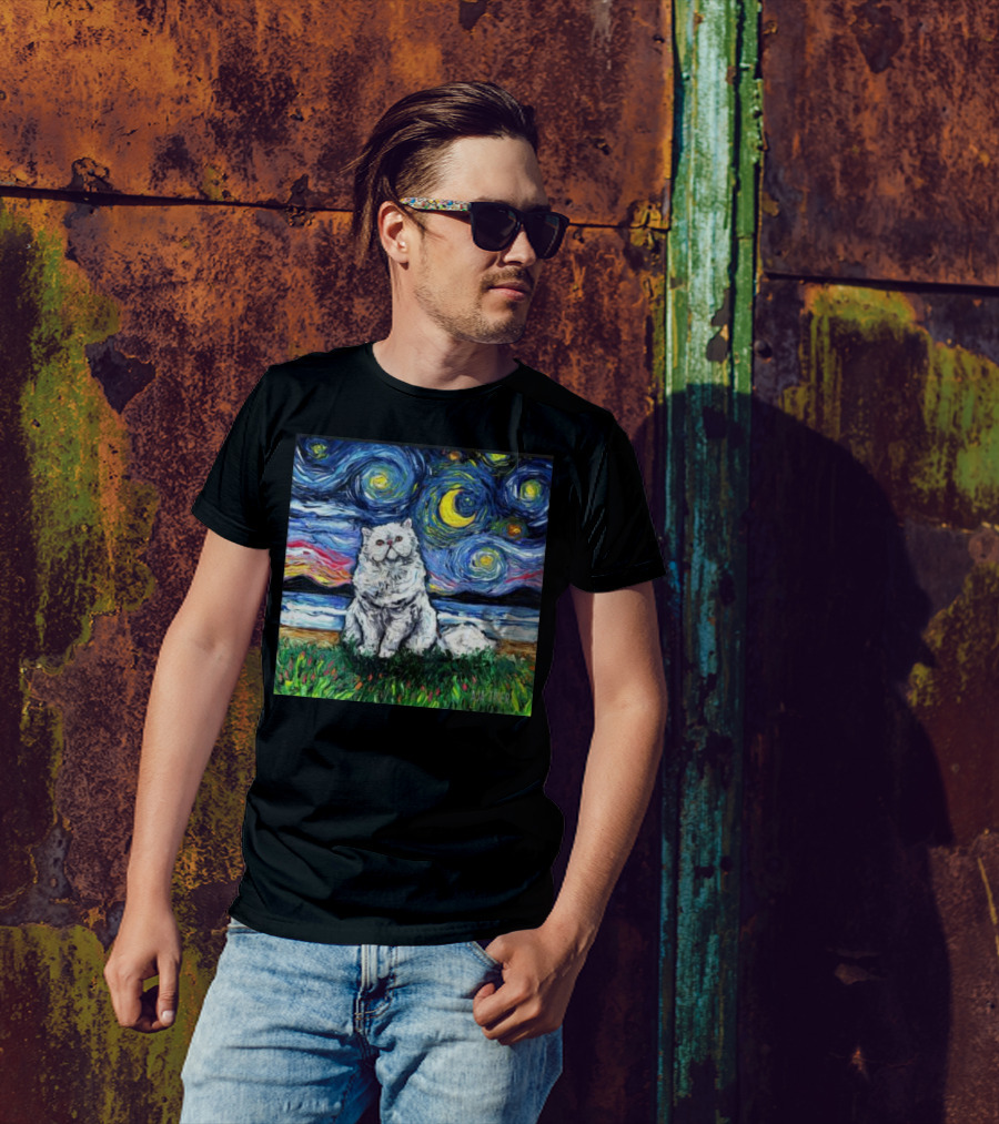 Aja Trier Starry Night Persian Cat Painting T-Shirt