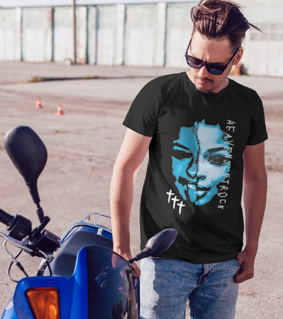 HEAVENSENTROCK Face Blue Art With Cross Symbols T-Shirt