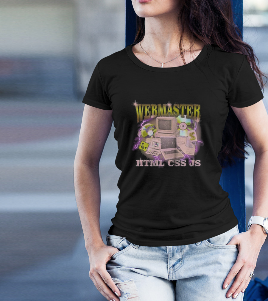 WEBMASTER HTML CSS JS Vintage Computer Graphics Retro Gaming Elements T-Shirt