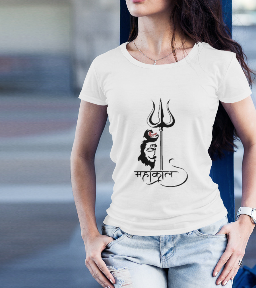 Mahakal Trishul Shiva Face Sketch T-Shirt