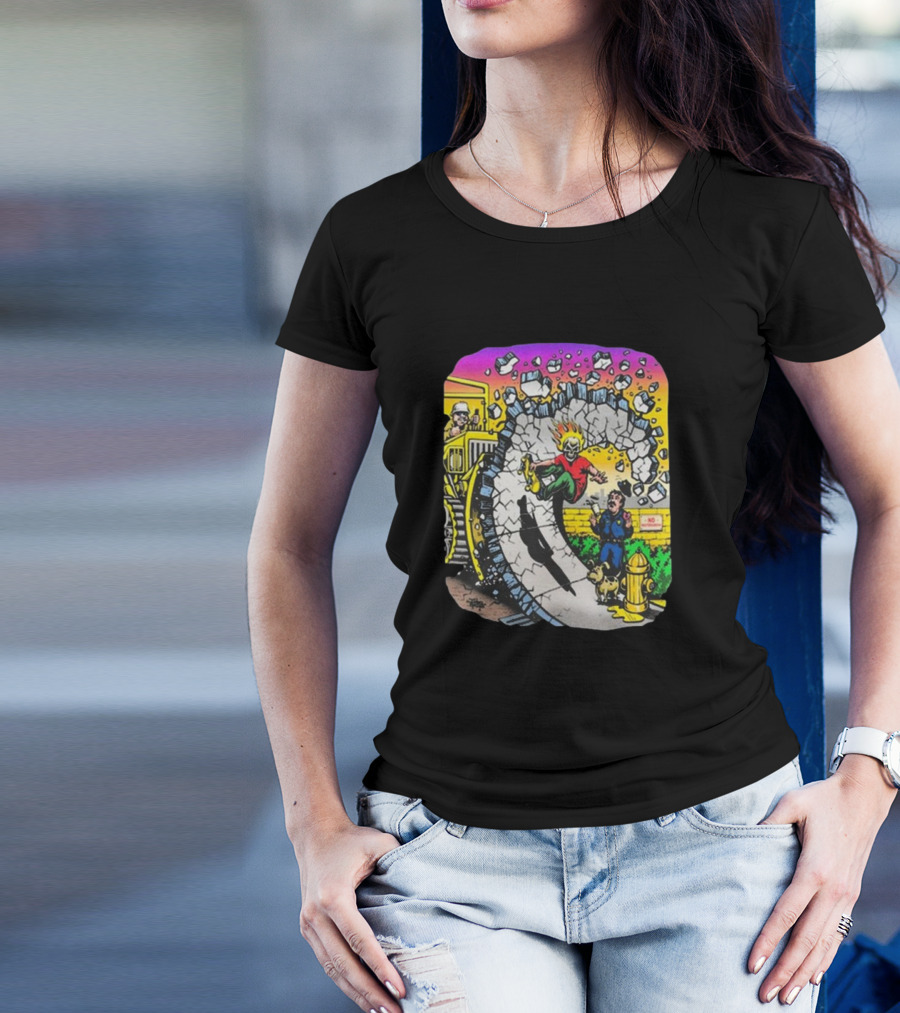 Jimbo Phillips No Skateboarding Bulldozer Character T-Shirt