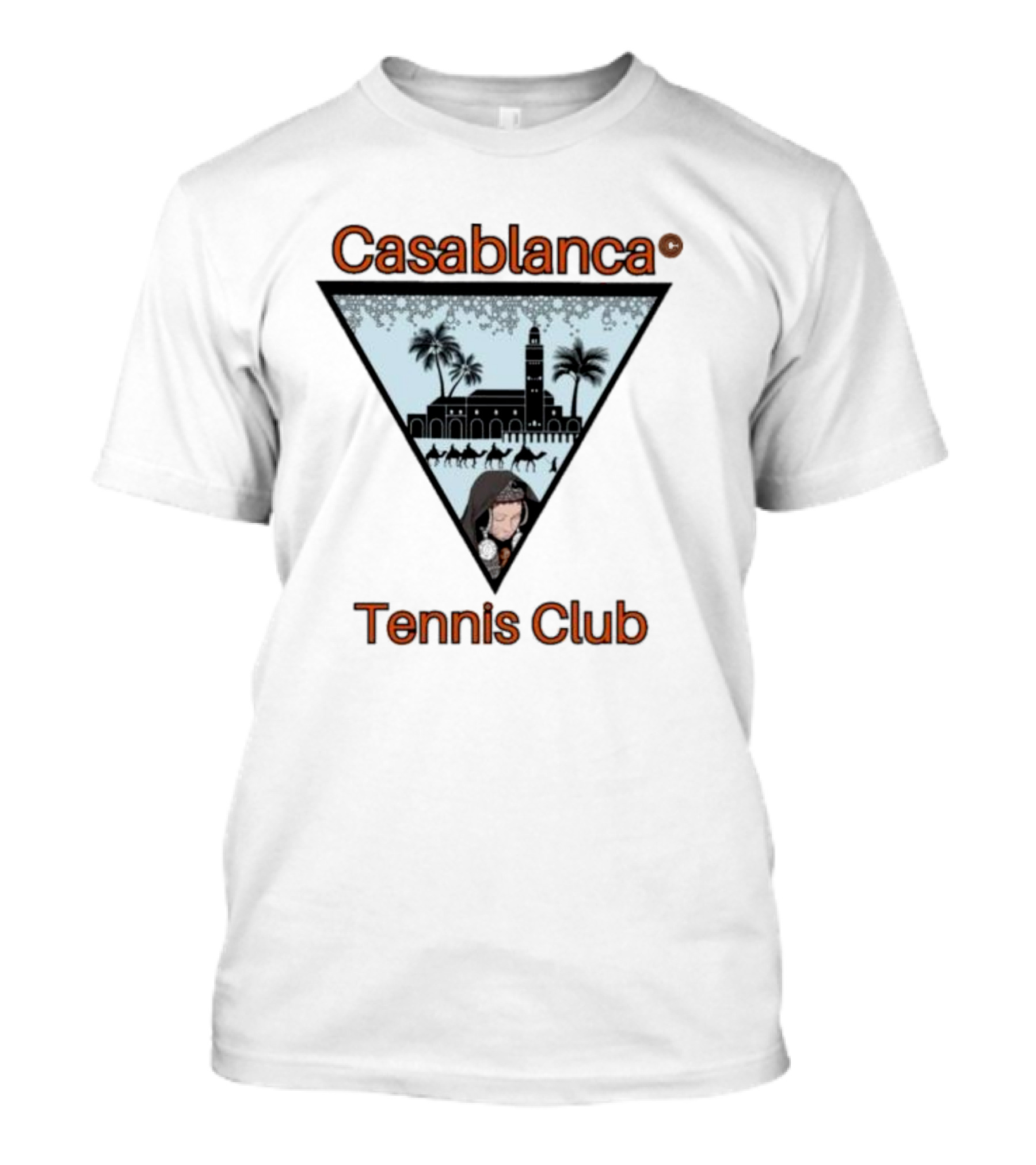 Casablanca Tennis Club Triangle Graphic With Moroccan Skyline And Palms T-Shirt