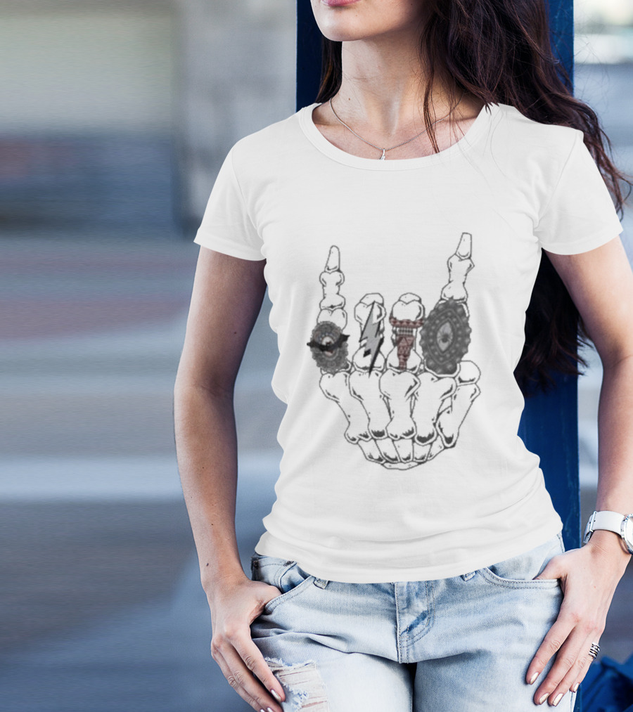 Halloween Skeleton Hand With Turquoise Rings And Colorful Gems T-Shirt