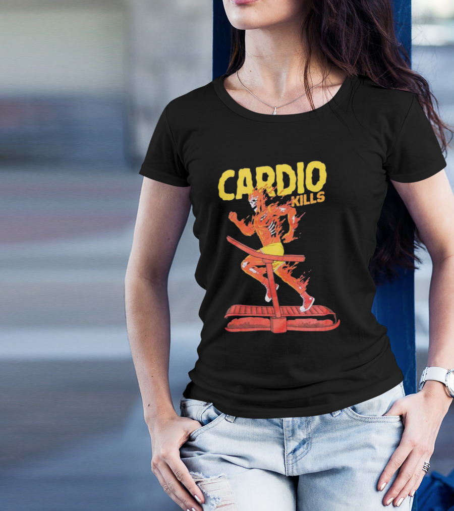 CARDIO KILLS Flaming Runner On Treadmill T-Shirt