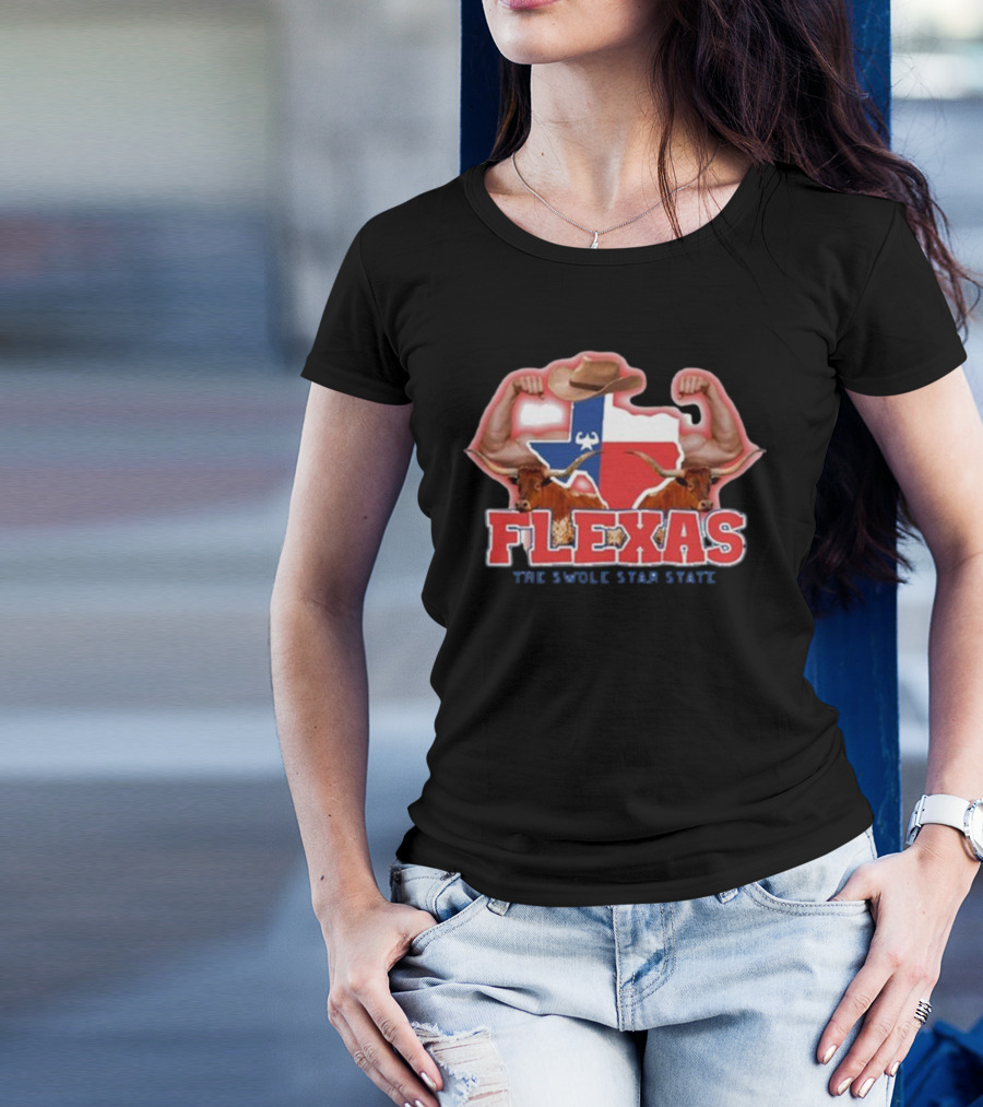 Flexas Swole Arms Texas Longhorns Cowboy Hat The Swole Star State T-Shirt