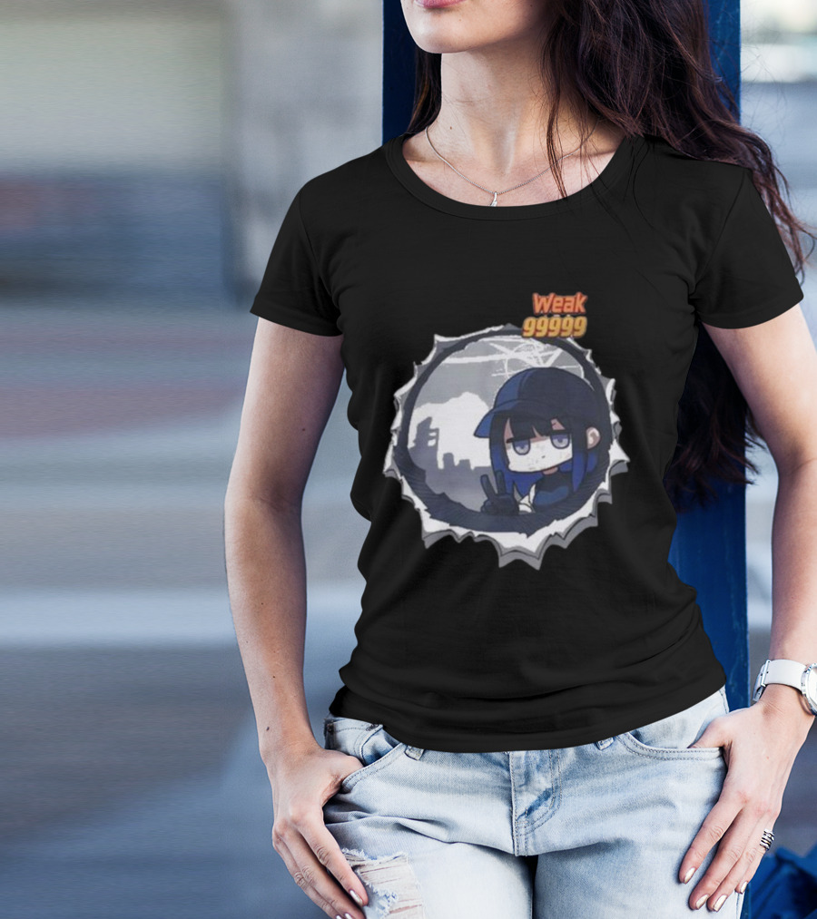 Weak 99999 Manga Anime Peace Sign Character In Dark Urban Scene T-Shirt