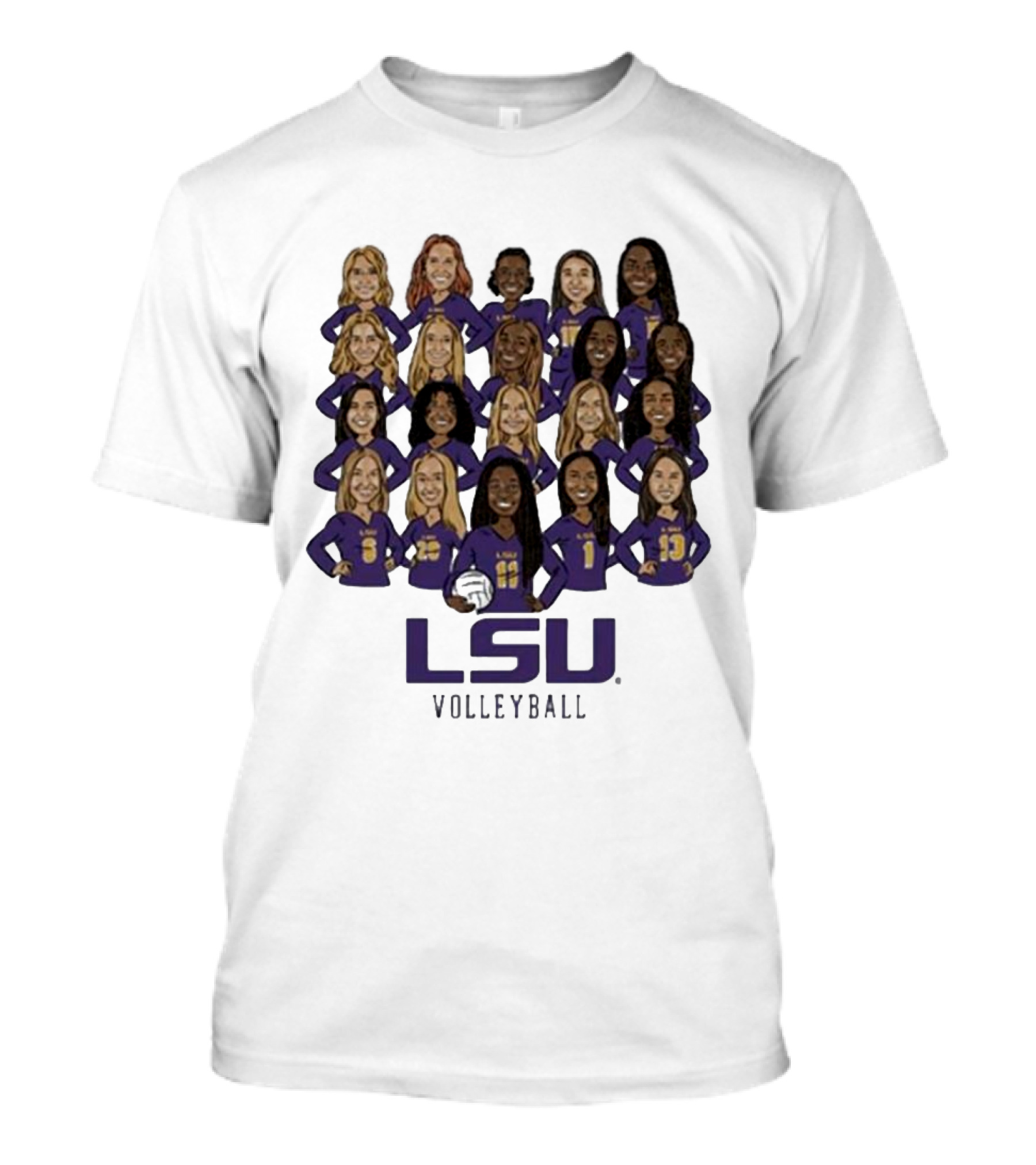 LSU Volleyball Women's Team Caricatures With Volleyball T-Shirt