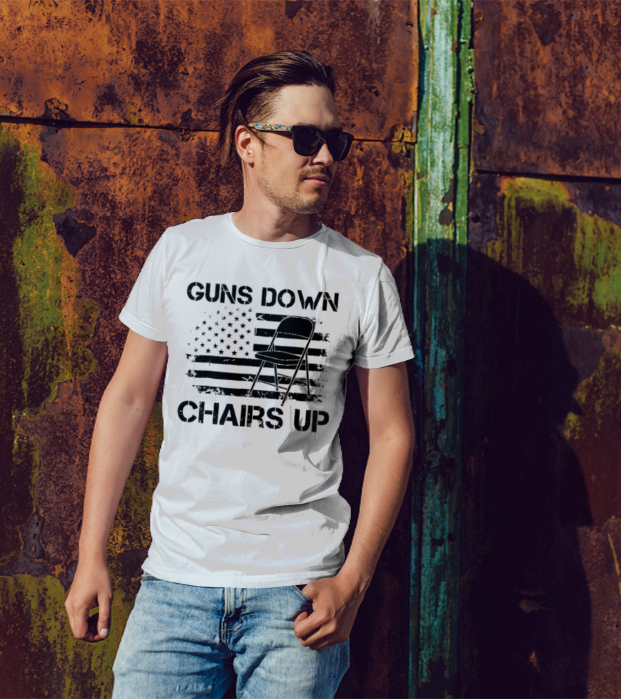 Guns Down Chairs Up American Flag With Folding Chair T-Shirt