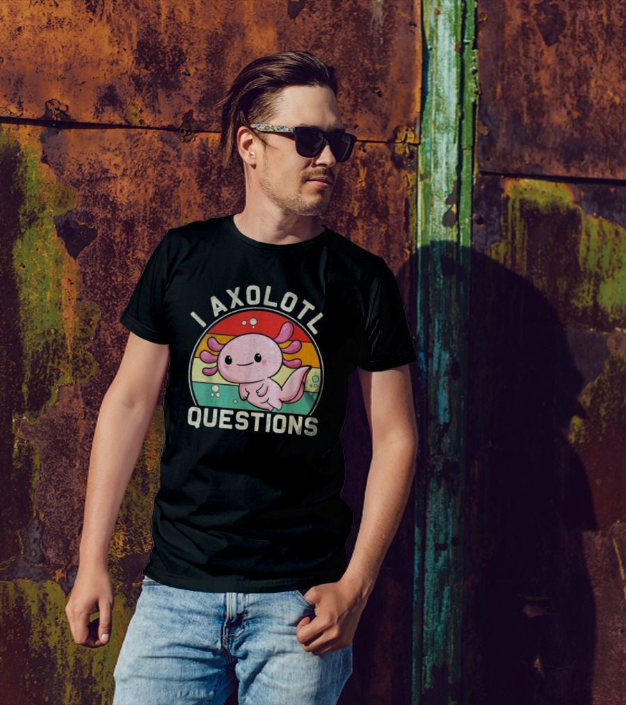 Vintage I Axolotl Questions Retro Rainbow Cute Axolotl T-Shirt