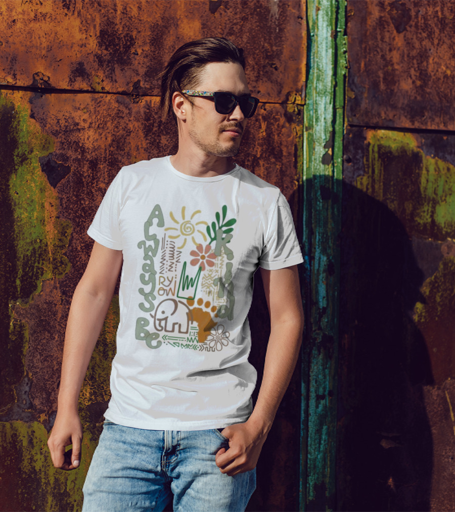 Always Be Kind Elephant Footprint Sun And Flowers T-Shirt