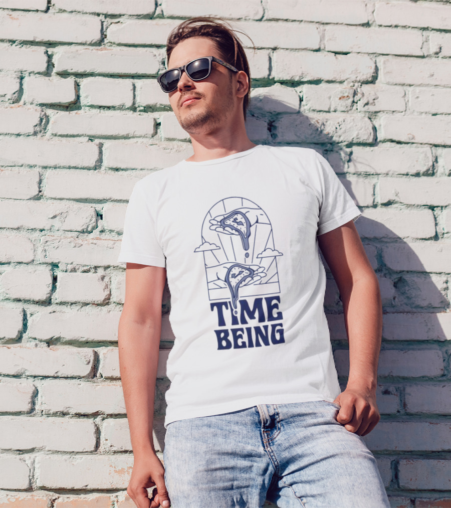 Time Being Dripping Clocks In Hands With Clouds T-Shirt